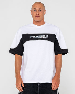 Man wearing Kinetic Short Sleeve Heavy Tee in White