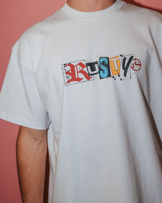 Man wearing Ransom Short Sleeve Heavy Tee in White