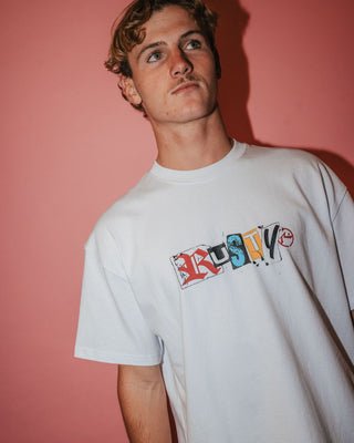 Man wearing Ransom Short Sleeve Heavy Tee in White