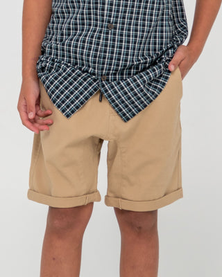 Boy wearing Hooked On Elastic Short Boys in Khaki