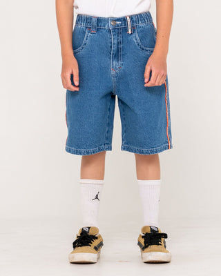 Boy wearing Flip Daddy 2.0 Jort- Middy Blue Boys in Middy Blue