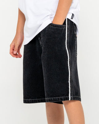 Boy wearing Flip Daddy 2.0 Jort- Black Out Boys in Black Out