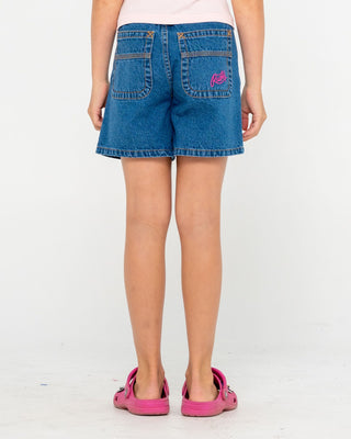 Girl wearing Cyprus High Denim Short Girls in Middy Blue 1
