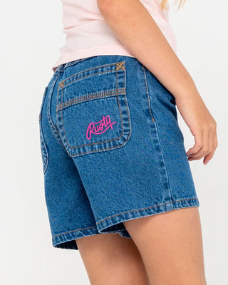 Girl wearing Cyprus High Denim Short Girls in Middy Blue 1