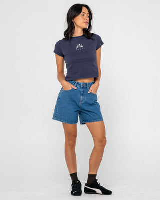 woman-wearing-cyprus-high-denim-short-in-middy-blue