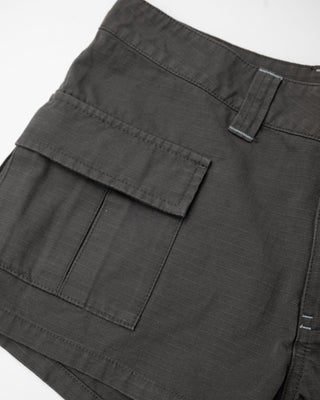 Woman wearing Tempo Low Rise Ripstop Cargo Short in Washed Black