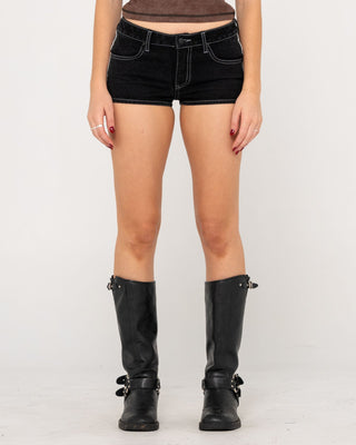 Woman wearing Flip Mommy Low Rise Micro Mini Short in Black Out / Grey