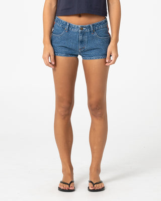 Woman wearing Flip Mommy Low Rise Micro Mini Short in Middy Blue / Orange