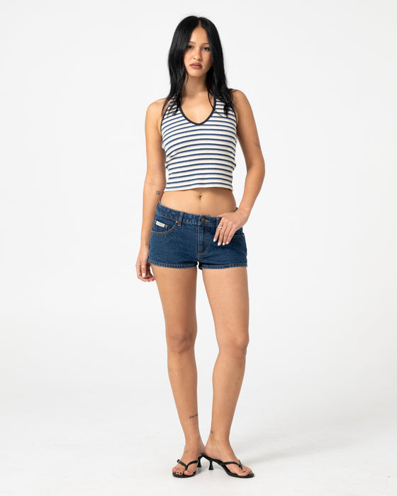woman-wearing-lemmy-low-rise-micro-mini-short-in-deep-sea-blue
