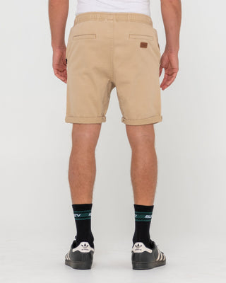 Man wearing Hooked On 18 Elastic Short in Khaki