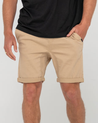 Man wearing Hooked On 18 Elastic Short in Khaki