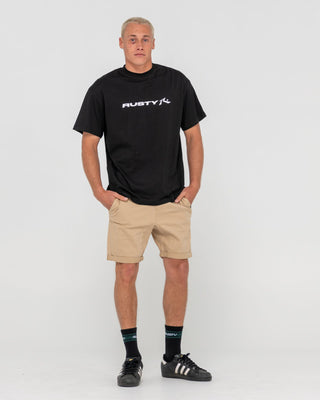 Man wearing Hooked On 18 Elastic Short in Khaki
