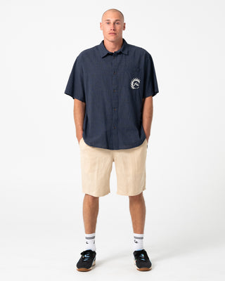 Man wearing Overtone Elastic Short in Light Fennel