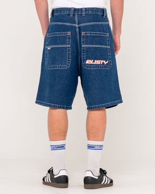 Man wearing Flip Daddy 2.0 Jort - Deep Sea Blue in Deep Sea Blue / Orange