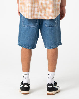 Man wearing Flip Daddy Tapeless Jort - Middy Blue in Middy Blue