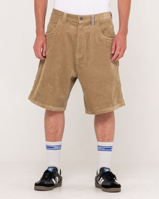 Man wearing Flip Daddy Tapeless Cord Short in Khaki
