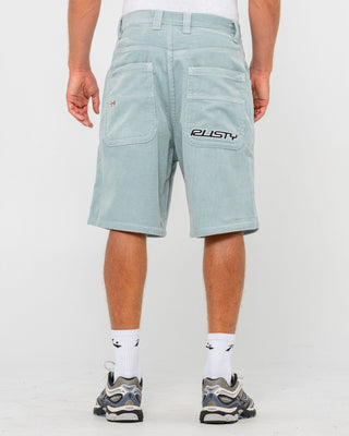 Man wearing Flip Daddy Tapeless Cord Short in Smoke Blue