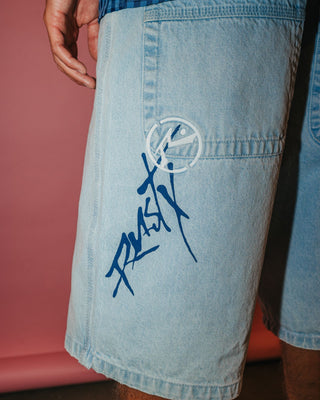 Man wearing Slappa Jort in Sky Blue Heather