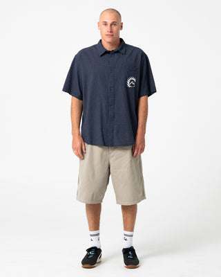 Man wearing Request Line Herringbone Short in Abbey Stone