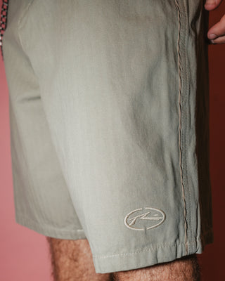 Man wearing Request Line Herringbone Short in Abbey Stone