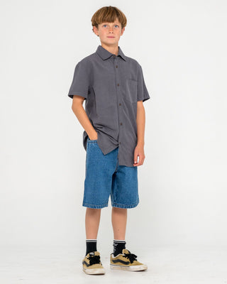 Boy wearing Overtone Short Sleeve Shirt Boys in Coal