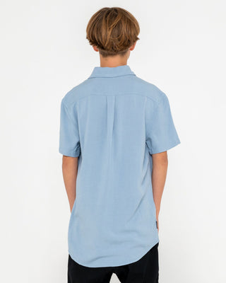 Boy wearing Overtone Short Sleeve Shirt Boys in Smoke Blue