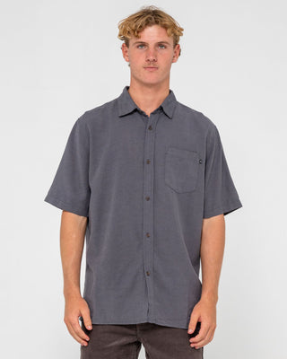 Man wearing Overtone Short Sleeve Shirt in Coal