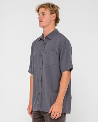 Man wearing Overtone Short Sleeve Shirt in Coal