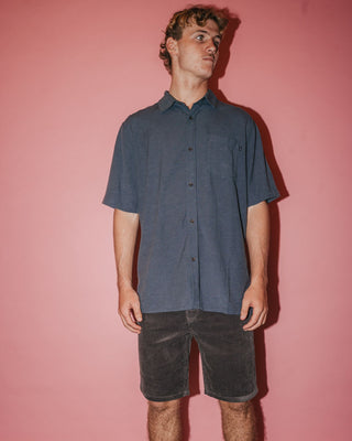 Man wearing Overtone Short Sleeve Shirt in Coal