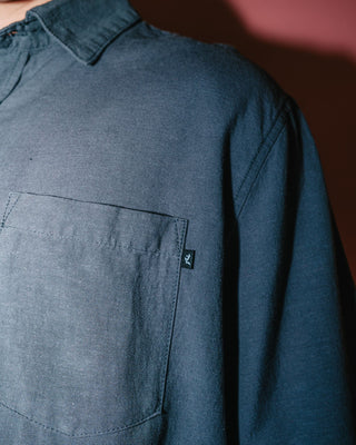 Man wearing Overtone Short Sleeve Shirt in Coal