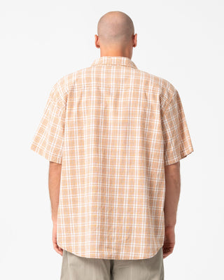 Man wearing Worldwide Curved Hem Short Sleeve Shirt in Tobacco