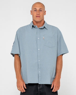 Man wearing Stasha Pocket Short Sleeve Shirt in China Blue