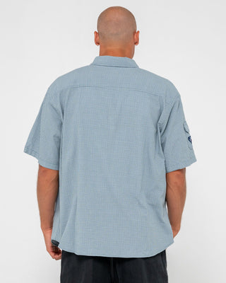 Man wearing Stasha Pocket Short Sleeve Shirt in China Blue