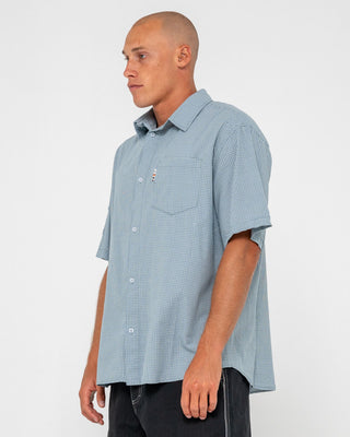 Man wearing Stasha Pocket Short Sleeve Shirt in China Blue