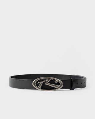 Womens R Dot Buckle Leather Belt in Black