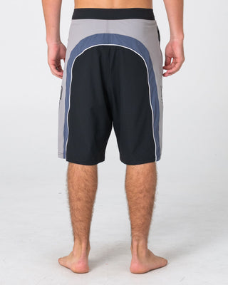 Man wearing Power-wing Fixed Waist Boardshort in Black Grey