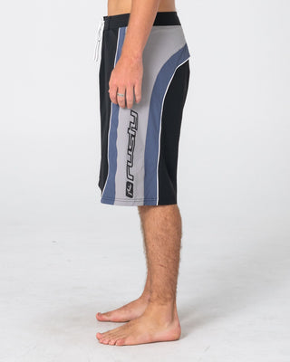 Man wearing Power-wing Fixed Waist Boardshort in Black Grey