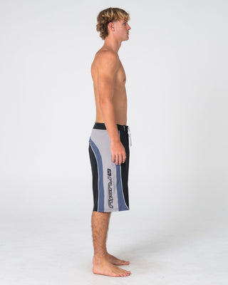 Man wearing Power-wing Fixed Waist Boardshort in Black Grey