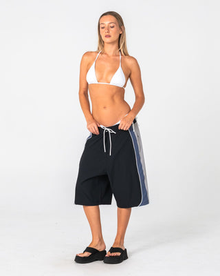 Woman wearing Power-wing Fixed Waist Boardshort in Black Grey