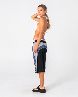 Woman wearing Power-wing Fixed Waist Boardshort in Black Grey