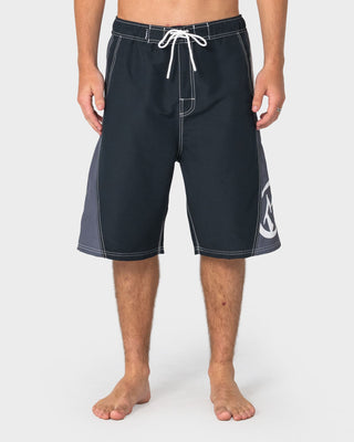 Man wearing Carnage Hybrid Waist Boardshort in Black 1