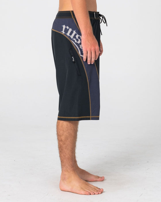 man-wearing-tribalay-fixed-waist-boardshort-in-black
