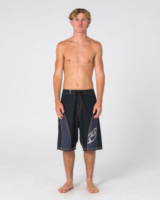 Man wearing Tribalay Fixed Waist Boardshort in Black