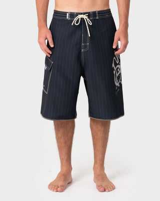Man wearing Scribbla Fixed Waist Boardshort in Black