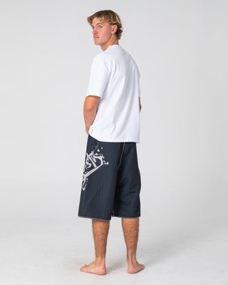 Man wearing Scribbla Fixed Waist Boardshort in Black