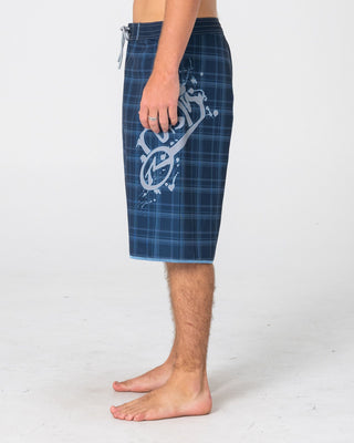 Man wearing Scribbla Fixed Waist Boardshort in Navy Blue