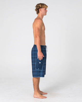 Man wearing Scribbla Fixed Waist Boardshort in Navy Blue