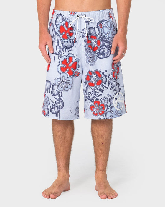 man-wearing-rambo-elastic-waist-boardshort-in-stone-grey