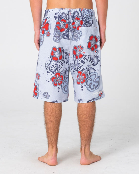 man-wearing-rambo-elastic-waist-boardshort-in-stone-grey