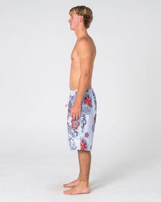 Man wearing Rambo Elastic Waist Boardshort in Stone Grey